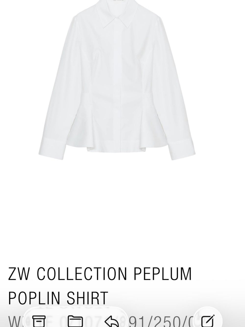 NWT Zara ZW COLLECTION POPLIN PEPLUM SHIRT